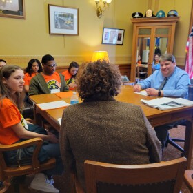 Student members of LIT or Leaders Igniting Transformation meet for advocacy day at the Wisconsin State Capitol in 2023, pushing for things like tuition assistance for first generation college students. The Milwaukee Journal Sentinel reports that in states that have adopted measures on DEI like the ones going before voters in November, those states have seen reduced enrollment among students of color and fewer government contracts to women and minority-run businesses.