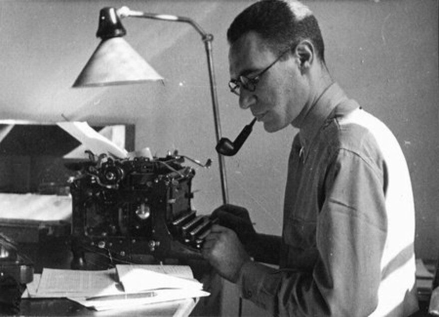 Dr. Leon Goldensohn at his typewriter