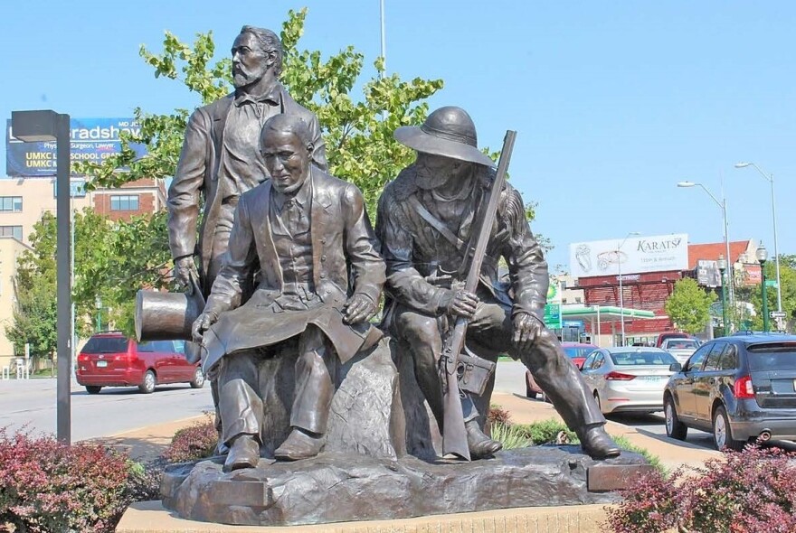 The three historic figures depicted in The Pioneers — Alexander Majors, John Calvin McCoy and James Bridger — were key to the development of Westport.