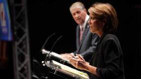 Gov. Dan McKee and Helena Foulkes faced off in a Democratic gubernatorial primary debate Tuesday, trading arguments over McKee’s record in office and Foulkes’ corporate background as the Sept. 9 primary approaches. Credit: Corey Welch/WPRI 12