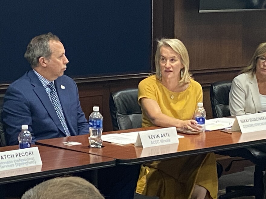 Rep. Nikki Budzinski participates in a roundtable discussion in Springfield.