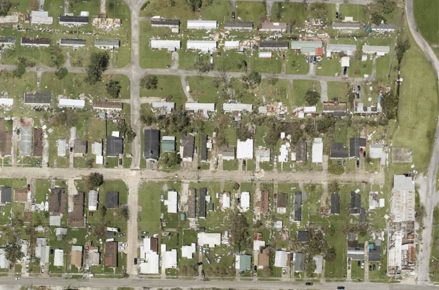 NGS emergency response imagery shows damage to buildings and homes in Houma, Louisiana, following Hurricane Ida.