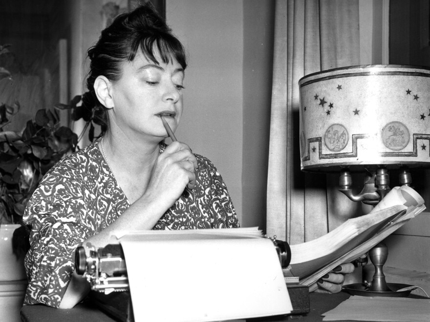 Author Dorothy Parker works at her typewriter in 1941. After her death at 73, Parker's ashes were stored in a file cabinet until being interred at NAACP headquarters in Baltimore.