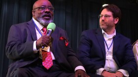 Greg Evans (left) and Tai Pruce-Zimmerman (right), candidates for Ward 6, at City Club of Eugene, April 3, 2026.