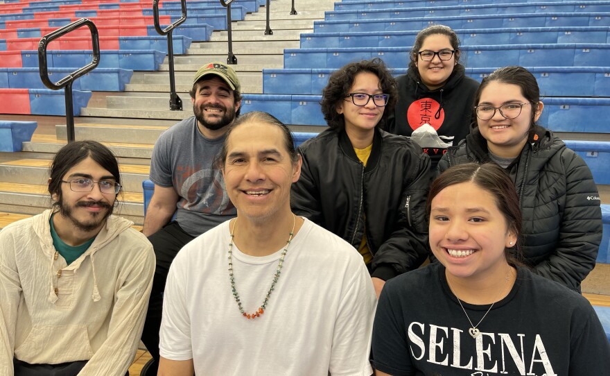 Members of Lane Community College's Native American Student Association pose for a group photo in the stands of the campus gymnasium, where the annual powwow will be held on April 1. The students pulled the event together without a dedicated faculty mentor, as the position remained vacant for several months before the powwow.