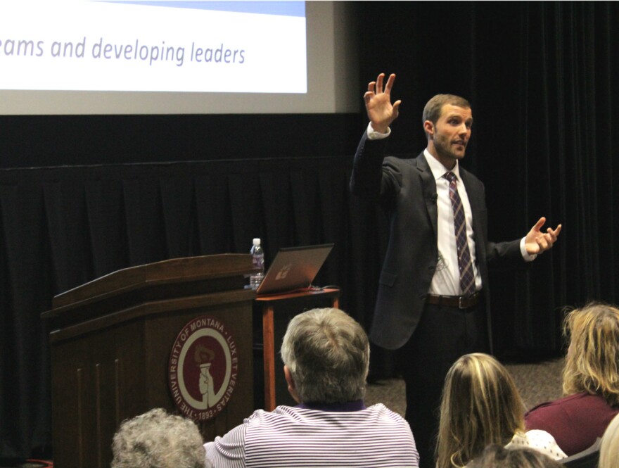 UM President Candidate Seth Bodnar at the UC Theater Sept. 22, 2017