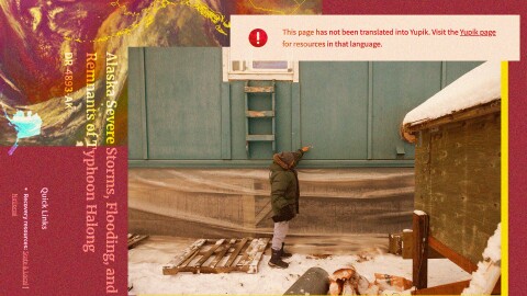 Walter Nelson, managed retreat coordinator, points out the high water mark during flooding last month when the remnants of Typhoon Halong hit Napakiak, Alaska.