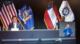 Gov. Andrew  Cuomo with Savannah Mayor Van Johnson in Georgia on Monday.