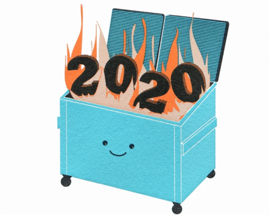 "Dumpster Fire 2020," a greeting card from McBitterson's, is one of the several blunt seasonal options offered by Chandra Greer's stationery shop. [Courtesy of Greer Chicago]