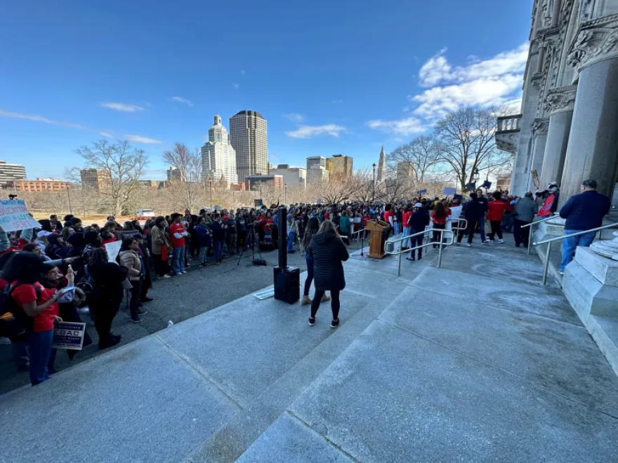 Hundreds of UConn students demonstrated for higher funding Wednesday.