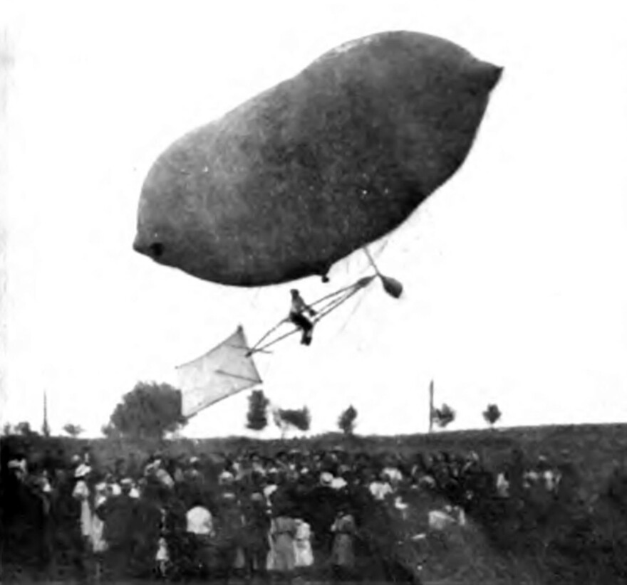 Cromwell Dixon's homemade dirigible in flight.