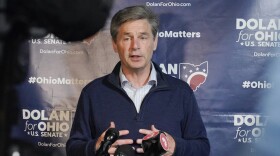 Republican U.S. Senate candidate Matt Dolan speaks to supporters during his primary election returns gathering, May 3, 2022, in Independence, Ohio. Ohio's Republican Gov. Mike DeWine parted ways with Donald Trump on Monday, March 11, 2024, and endorsed Dolan over Trump-backed businessman Bernie Moreno in the state's three-way GOP primary for a U.S. Senate seat.