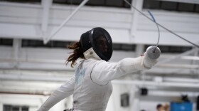 Sullivan lunges at her opponent in a practice bout at the Sword in the Scroll fencing club in Willimantic on Nov. 11, 2025.