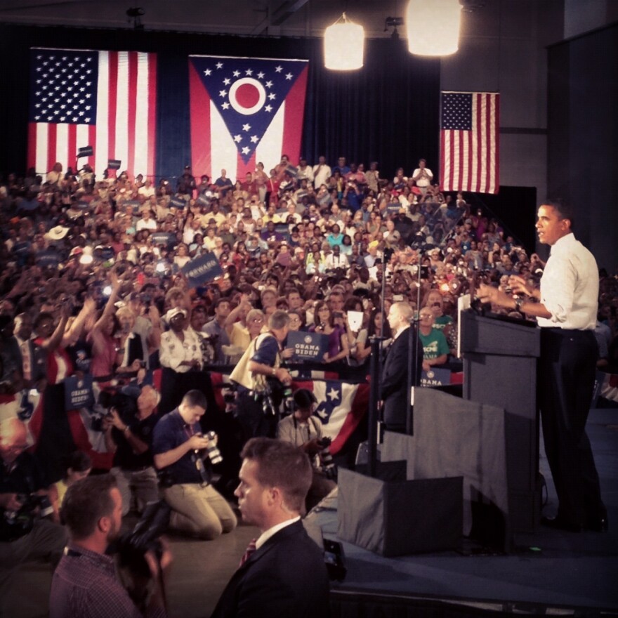 Obama speaks at a campaign rally in Akron, Ohio, on Wednesday.