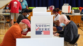 Voters fill out their ballots for Missouri’s primary election at Old Bonhomme Elementary School in Olivette on Tuesday morning.