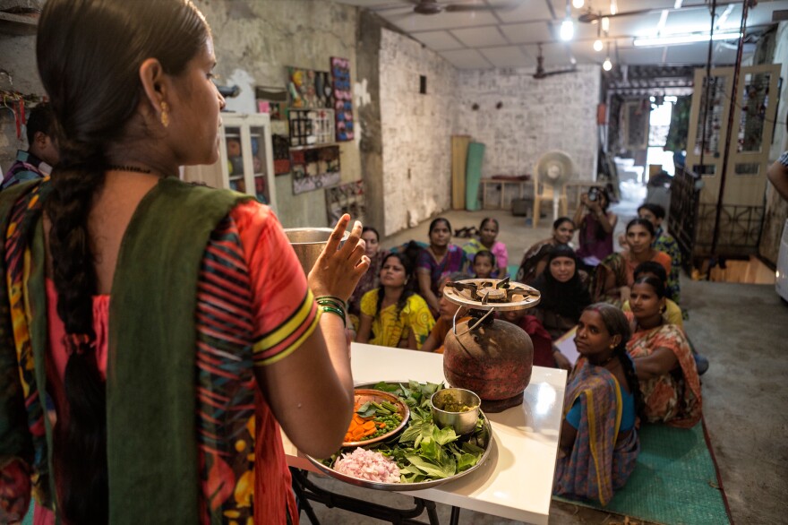 Kavita Kawalkar explains how to make <em>Ambadi pulao</em>, a main rice dish packed with carrots and <a href="http://www.npr.org/sections/goatsandsoda/2015/09/21/441496768/the-marketing-of-moringa-is-this-the-new-kale">moringa</a> — a tropical plant, known in India as "drumstick tree." She uses <em>ambadi</em>, or sour leaves of Hibiscus cannabinus, to make this light, flaky pilaf.