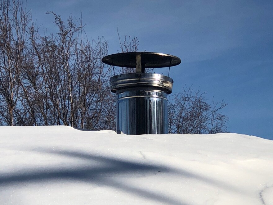 Wood stove pipe on a Fairbanks home.