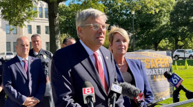 Republican gubernatorial candidate Bob Stefanowski and his running mate, Laura Devlin.