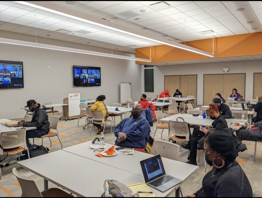 St. Louis renters listen to the reading of Board Board 180 and attorney and tenant testimonies during the Jan. 26 Health and Human Services Committee meeting at the Deaconess Foundation.