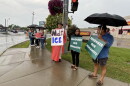 Community members in Albion gathered in August to protest the detention and deportation of immigrants and farmworkers.