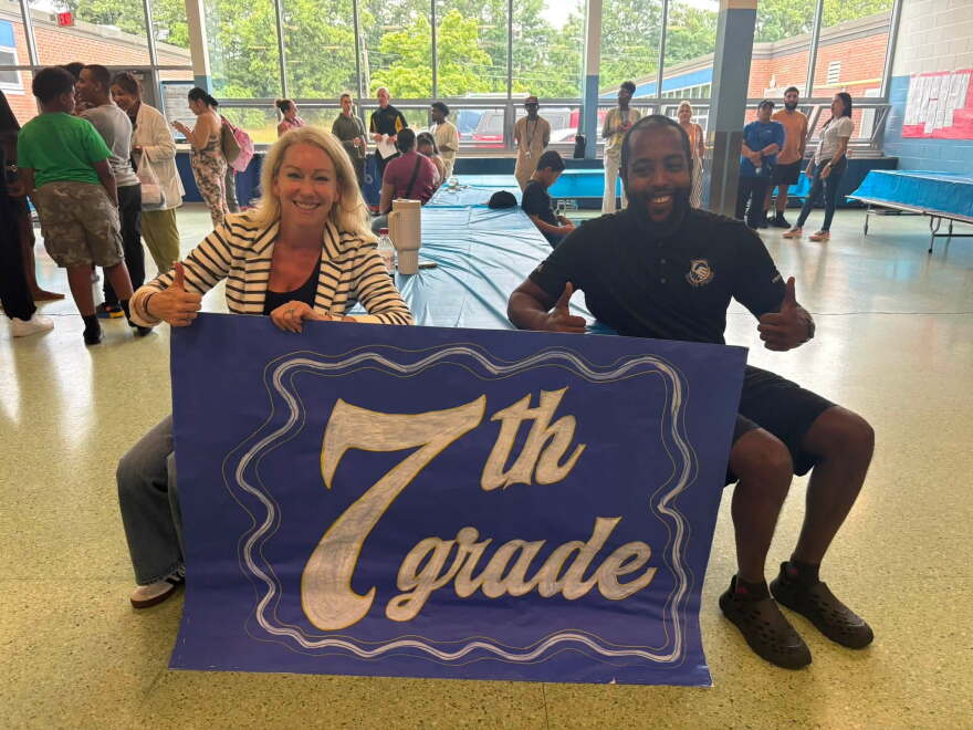 Teachers at Kiley Prep middle school in Springfield, Massachusetts, welcome students back to the new school year. 