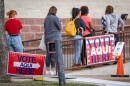 People wait in line to vote on Nov. 8.