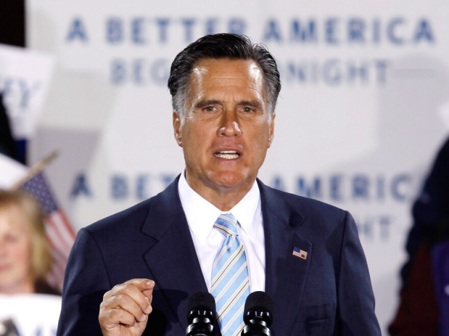 Republican presidential candidate Mitt Romney addresses supporters during a campaign rally titled "A Better America Begins Tonight" at the Radisson Hotel April 24, 2012 in Manchester, New Hampshire.