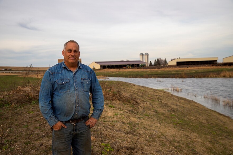 Mark Schleisman farms and raises cows and hogs outside Lake City in Iowa's Calhoun County. Schleisman has numerous environmental practices on his land that is near the Raccoon River.