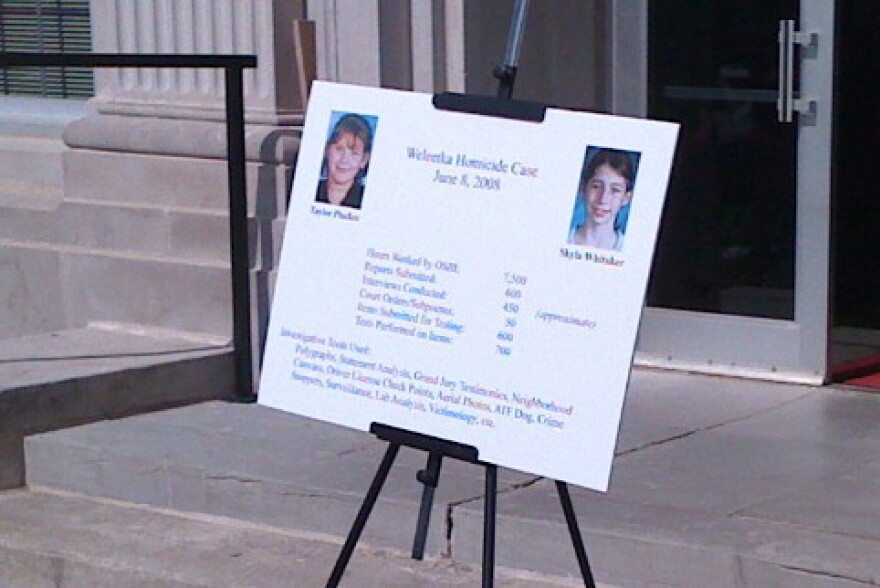 OSBI poster seeking information on the case, outside of courthouse.