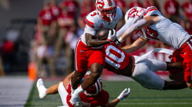 Western Kentucky running back Ajay Allen (3) runs the ball up the sideline during the first half of an NCAA college football game against Indiana, Saturday, Sept. 19, 2026, in Bloomington, Ind.