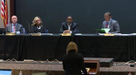 Indiana State Board of Education members ask questions of state director of assessment Charity Flores after seeing the state's first round of ILEARN scores at a meeting September 2019.