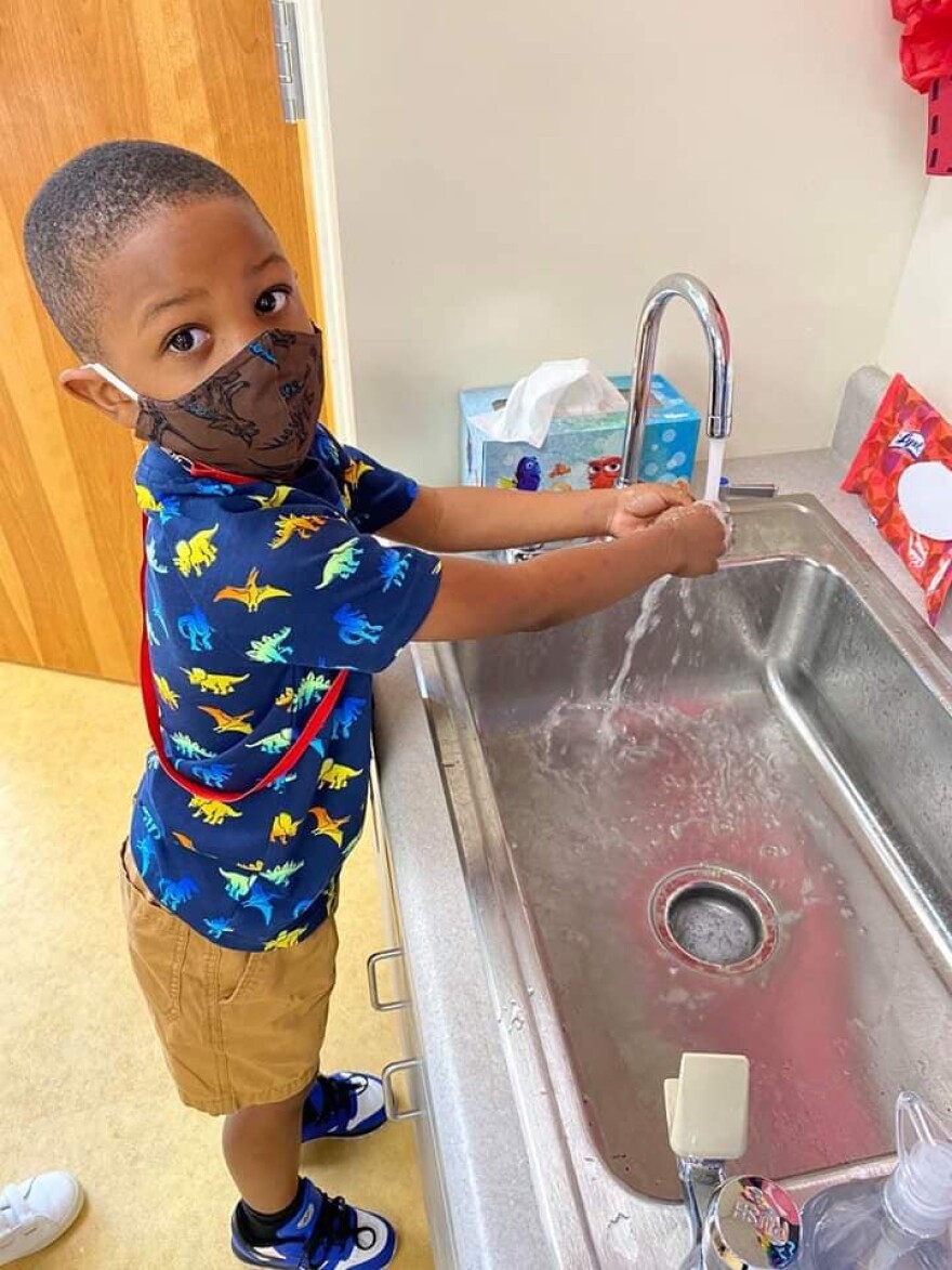 Jackson County School District officials say kindergarteners at Marianna K-8 School are wearing their masks and washing their hands regularly without complaint after school started on Monday, Aug. 24, 2020.