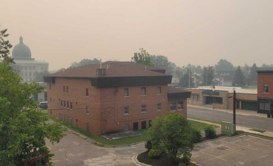 The view of smoke from the roof of the WXPR building in Rhinelander on July 15th, 2026