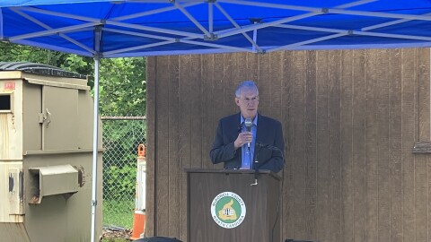 N.C. Department of Environmental Quality Secretary Reid Wilson speaks during a visit to a recycling center in Old Fort on Tuesday, June 2, 2026.