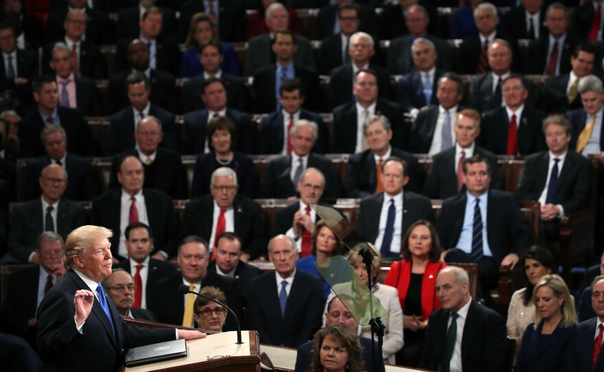 Trump makes a point during his State of the Union address.
