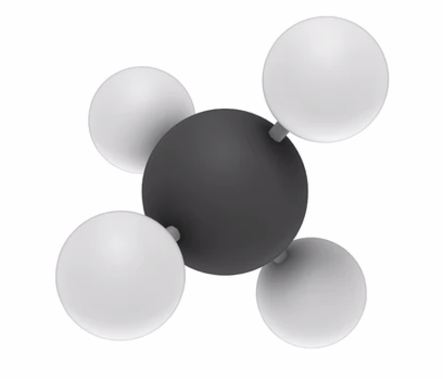Methane, CH4, traps at least twenty times as much heat as carbon dioxide.