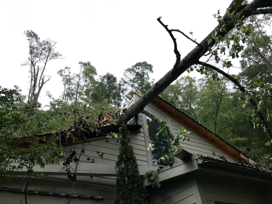 A home in North Asheville that suffered major damage from Helene. DAVID FORD/WFDD
