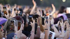 The crowd watches Olivia Rodrigo performing at British Summer Time Hyde Park, in London, on Friday, June 27, 2025. (Millie Turner/AP)