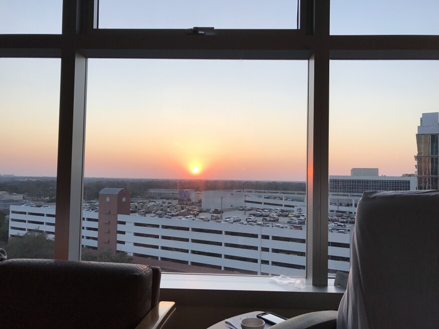 The view from Jacquee Wahler's hospital bed on Nov. 14, 2016, in AdventHeath. Wahler was resting in post-surgery from a lung resection procedure after receiving a lung cancer diagnosis when she caught the sunset. For a moment, she saw the light and shadows create a "cross." Wahler took comfort in the beauty and symbolism that she was going to be OK. Wahler has been cancer-free ever since.