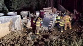 A Black Gold Transport ore-hauling truck wrecked Friday night after it hit a bison on the Alaska Highway about 20 miles southeast of Delta Junction.