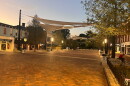 College Square, which re-opened in 2026 as a permanent pedestrian space, tree-lined with brick pavers and shade canopies.