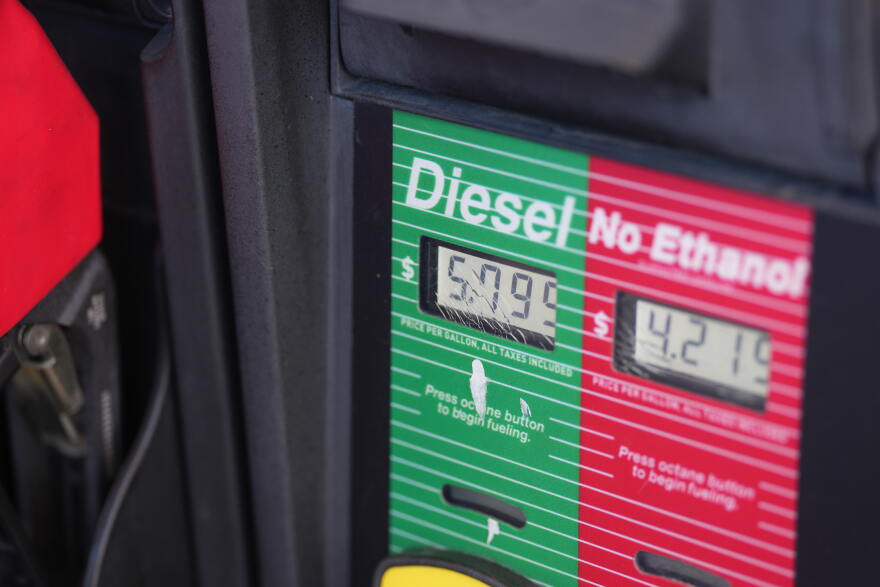 The price of a gallon of diesel fuel is shown electronically on a pump at a QuikTrip station Thursday, Oct. 1, 2026, in Greenwood Village, Colo. (AP Photo/David Zalubowski)