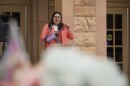 Artemis Langford speaks during Laramie PrideFest's candlelight vigil for Matthew Shepard. Langford, who was thrust into the national spotlight by a federal lawsuit seeking to boot her from a UW sorority, graduated in May 2025.