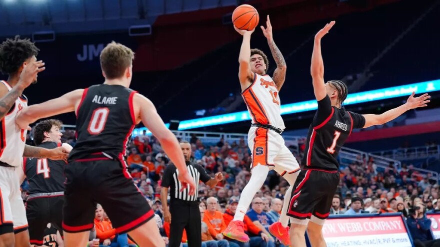 SYRACUSE, NEW YORK - DECEMBER 13: of the Syracuse Orange during a game against the Hofstra Pride at the JMA Wireless Dome on December 13, 2025 in Syracuse, New York. (Photo by Todd F. Michalek/Syracuse Athletics/University Images via Getty Images)