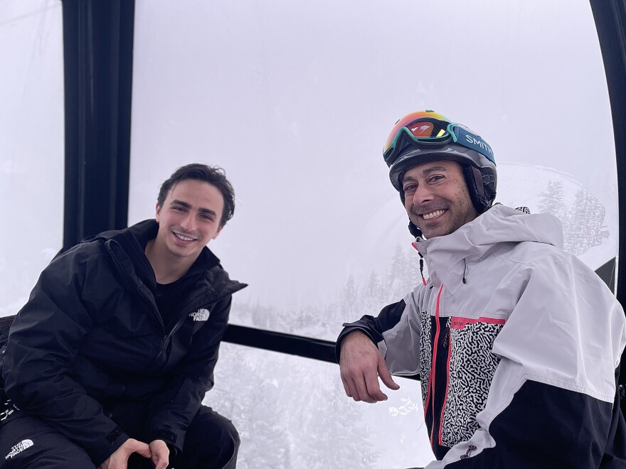 Snowboarders Eli Rocha and Luis Deanda ride the Silver Queen Gondola at Aspen Mountain on Dec. 28. 