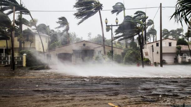 A flooded street after catastrophic Hurricane Irma hit Fort Lauderdale, FL.