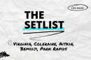 "The Setlist" and "Virginia, Coleraine, Aitkin, Bemidji, Park Rapids" written over a crumpled paper background.