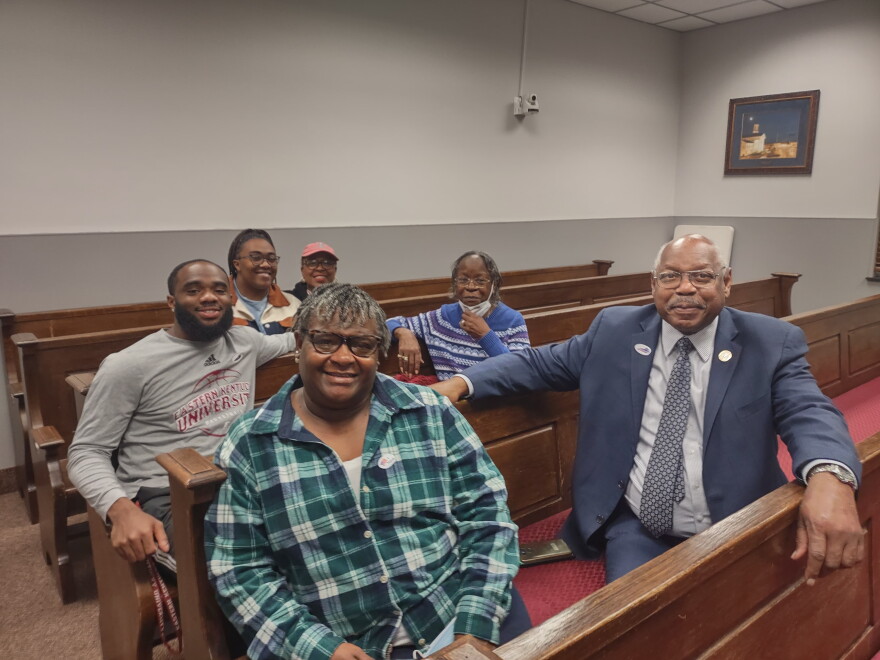 Mayor Robert Blythe and his supporters at the Madison County Courthouse on Election Night.
