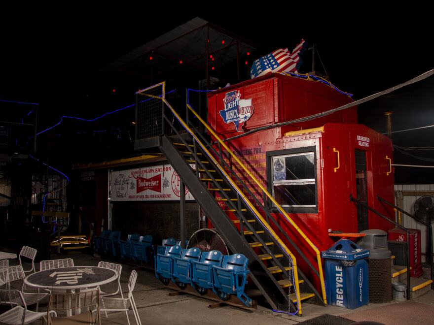 The train car, now located near the outdoor stage, stands as a symbol of the tracks that run just south of Knuckleheads.
