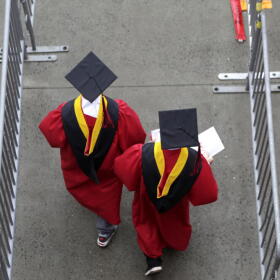 New graduates walk into the High Point Solutions Stadium before the start of the Rutgers University graduation ceremony in Piscataway Township, New Jersey. (Seth Wenig/AP)